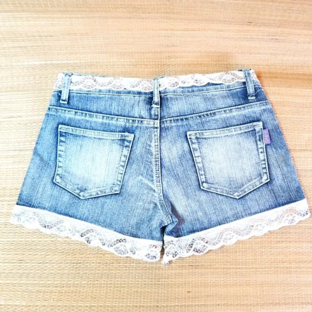 Y2K Dream Red Bell sequin trimmed jean shorts 30